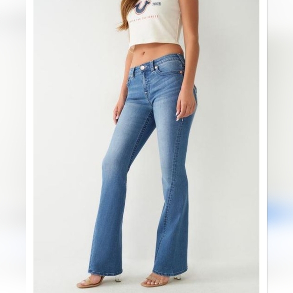 True Religion Joey Mid Rise Single Needle Flare Jean Medium Storm Wash  Size 29 - Picture 1 of 16